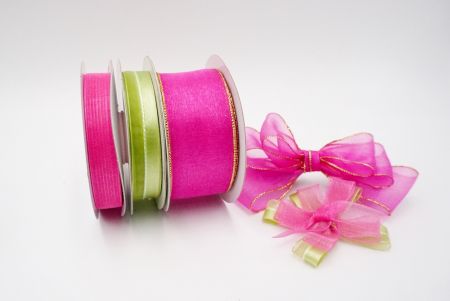 Golden Hot Pink Sheer Ribbon Set - hot pink green set ribbons